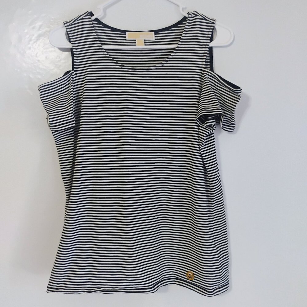Michael Kors Cold Shoulder Striped Nautical Top M
